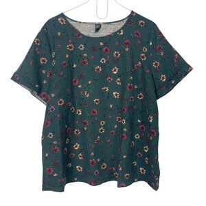 Emery Rose Floral Short Sleeve Top Womens 2XL Green Cotton Ditsy Feminine Fairy